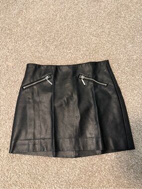 H&M Black Faux Leather Mini Skirt with Silver Zips
